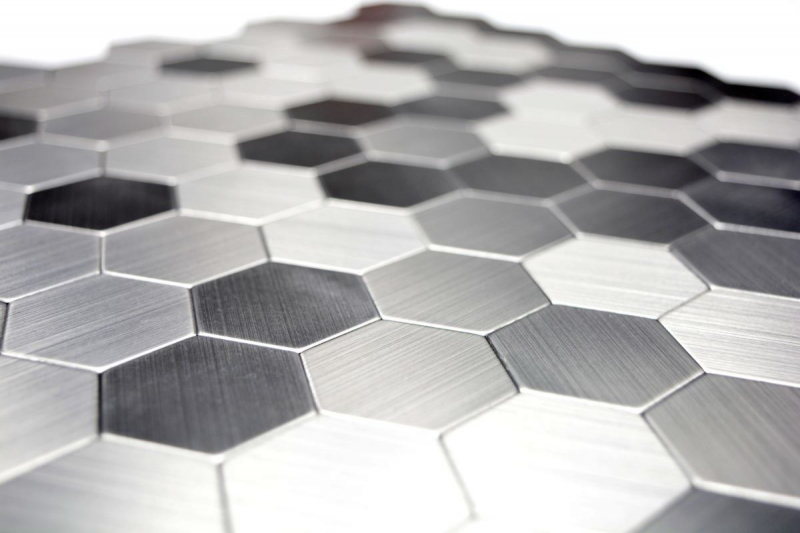 azulejo de mosaico autoadhesivo ALU plata metal hexágono azulejo backsplash cocina splashback MOS200-22MHX