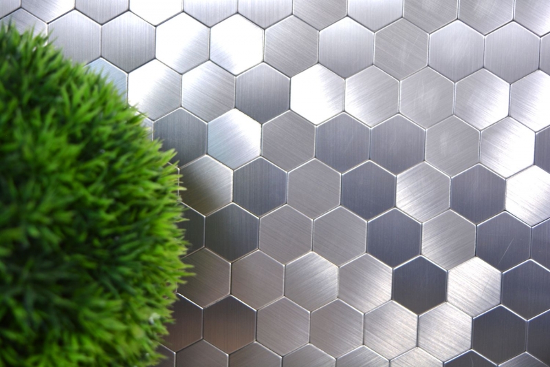 azulejo de mosaico autoadhesivo ALU plata metal hexágono azulejo backsplash cocina splashback MOS200-22MHX
