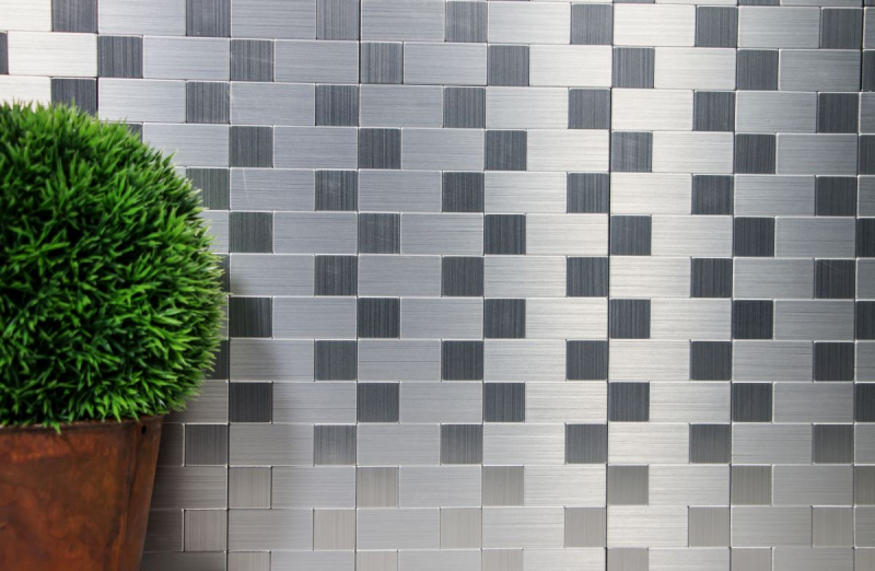 mosaico autoadhesivo azulejo ALU plata metal azulejo backsplash cocina splashback MOS200-4MM87