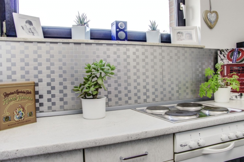 mosaico autoadhesivo azulejo ALU plata metal azulejo backsplash cocina splashback MOS200-4MM87