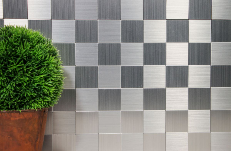 mosaico autoadhesivo azulejo ALU plata metal azulejo backsplash cocina splashback MOS200-4MM99