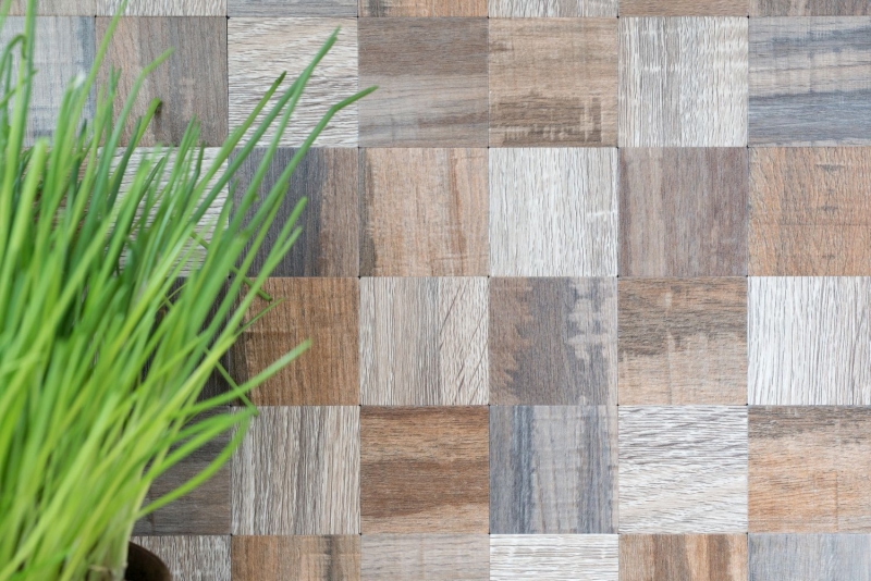 mosaico autoadhesivo ALU gris beige metal aspecto madera MOS200-2422