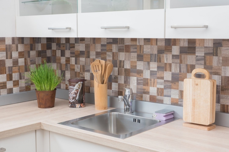 mosaico autoadhesivo ALU gris beige metal aspecto madera MOS200-2422