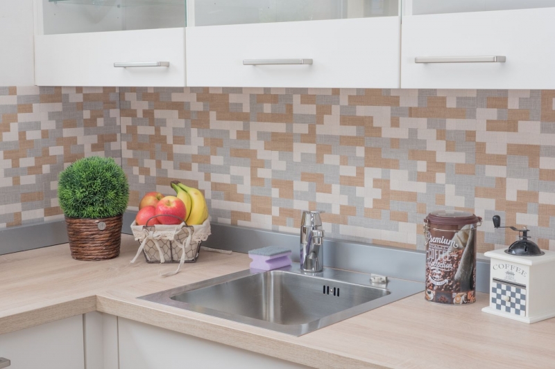 mosaico autoadhesivo ALU crema beige gris metal aspecto textil MOS200-2522