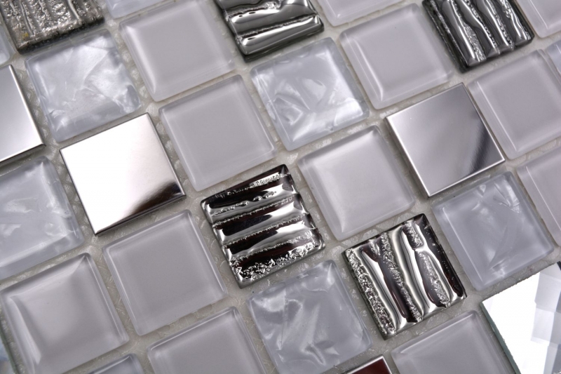mosaico de vidrio autoadhesivo mosaico de azulejos de acero inoxidable blanco MOS200-4CM24