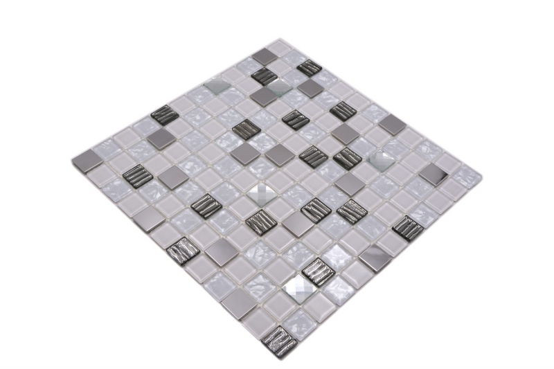 mosaico de vidrio autoadhesivo mosaico de azulejos de acero inoxidable blanco MOS200-4CM24
