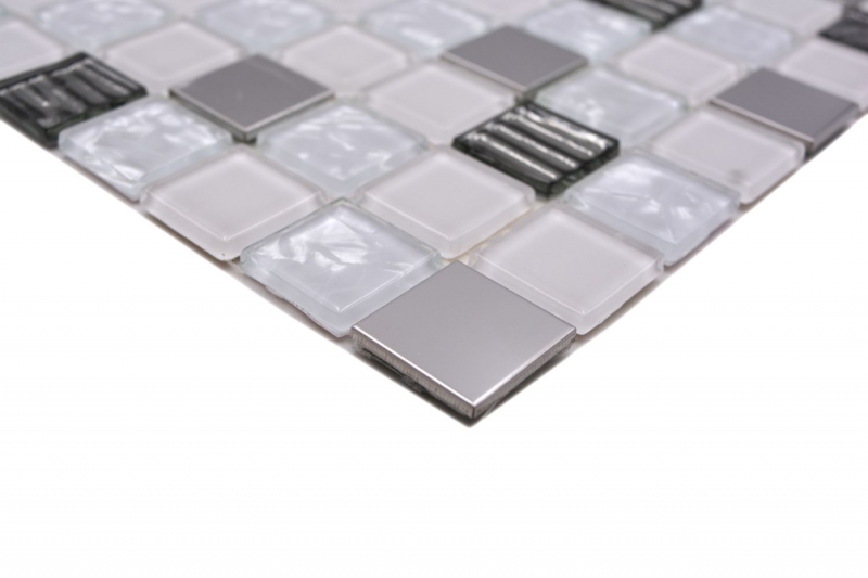mosaico de vidrio autoadhesivo mosaico de azulejos de acero inoxidable blanco MOS200-4CM24