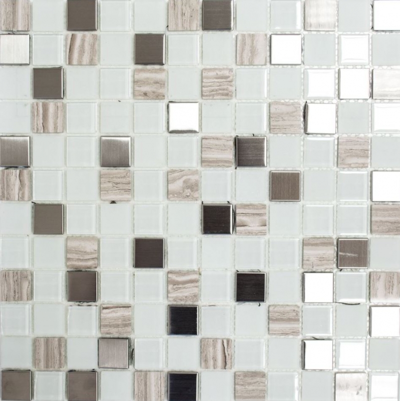 mosaico de vidrio autoadhesivo mosaico de azulejos de piedra natural de acero inoxidable crema blanco MOS200-4CM32