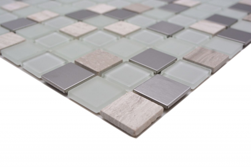 mosaico de vidrio autoadhesivo mosaico de azulejos de piedra natural de acero inoxidable crema blanco MOS200-4CM32
