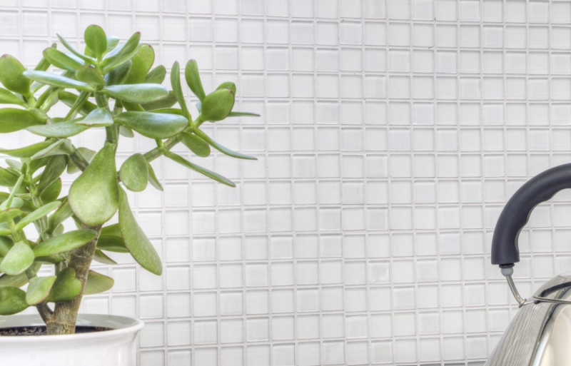 mosaico de vidrio autoadhesivo azulejo mosaico blanco mate azulejo backsplash cocina splashback MOS200-4CM20