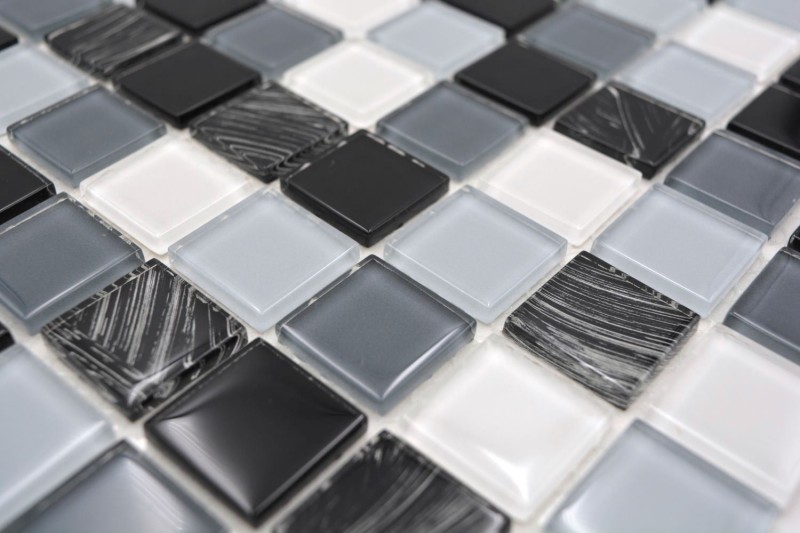 mosaico de vidrio autoadhesivo mosaico azulejo gris negro blanco limpie MOS200-4CM28