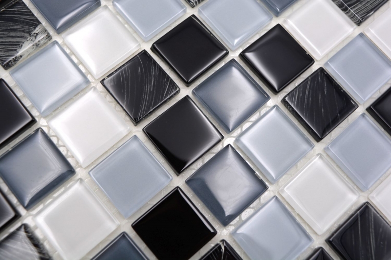 mosaico de vidrio autoadhesivo mosaico azulejo gris negro blanco limpie MOS200-4CM28