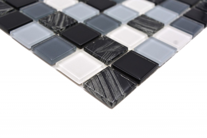 mosaico de vidrio autoadhesivo mosaico azulejo gris negro blanco limpie MOS200-4CM28