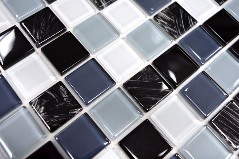 mosaico de vidrio autoadhesivo mosaico azulejo gris negro blanco limpie MOS200-4CM28