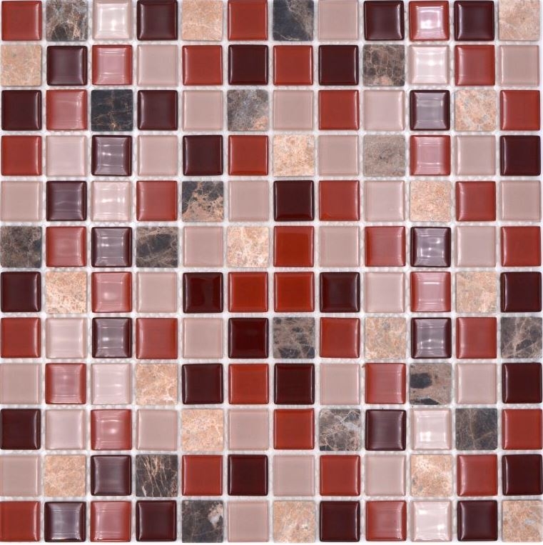 mosaico de vidrio autoadhesivo azulejo de mosaico de piedra natural rosa beige marrón emperador MOS200-4M352