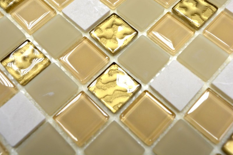 mosaico de vidrio autoadhesivo azulejo de mosaico de piedra natural crema oro mate azulejo backsplash MOS200-4M362