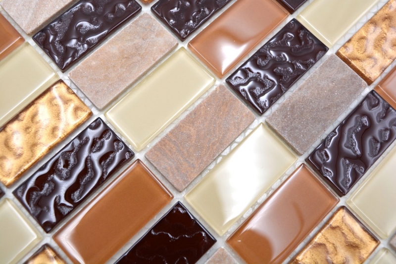 azulejo de mosaico autoadhesivo piedra natural beige marrón azulejo backsplash MOS200-4MS75