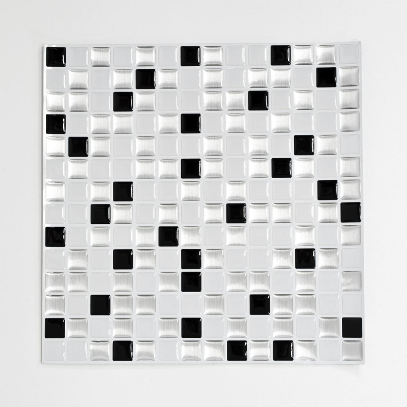 autoadhesivo mosaico azulejo óptica vinilo película adhesiva blanco plata negro azulejo backsplash cocina