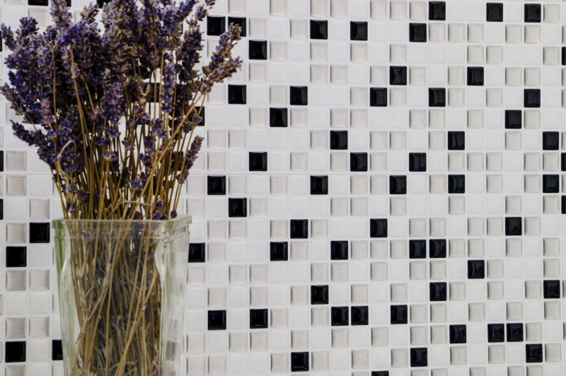 autoadhesivo mosaico azulejo óptica vinilo película adhesiva blanco plata negro azulejo backsplash cocina