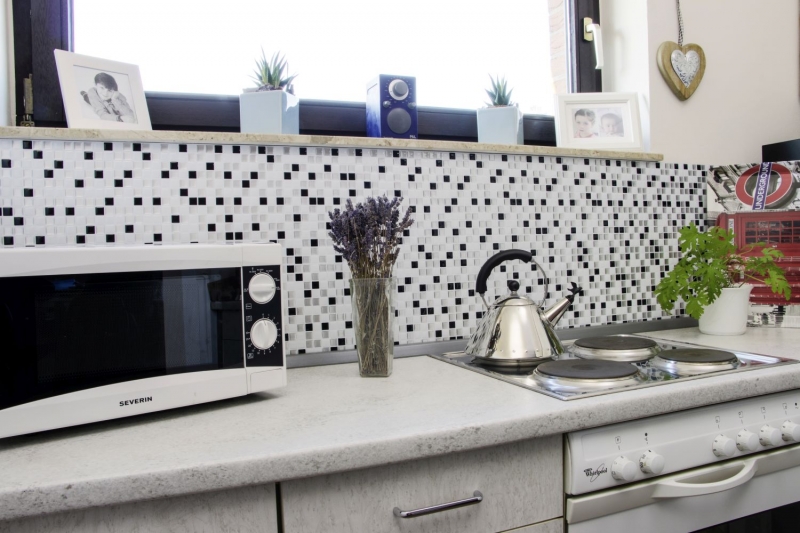 autoadhesivo mosaico azulejo óptica vinilo película adhesiva blanco plata negro azulejo backsplash cocina