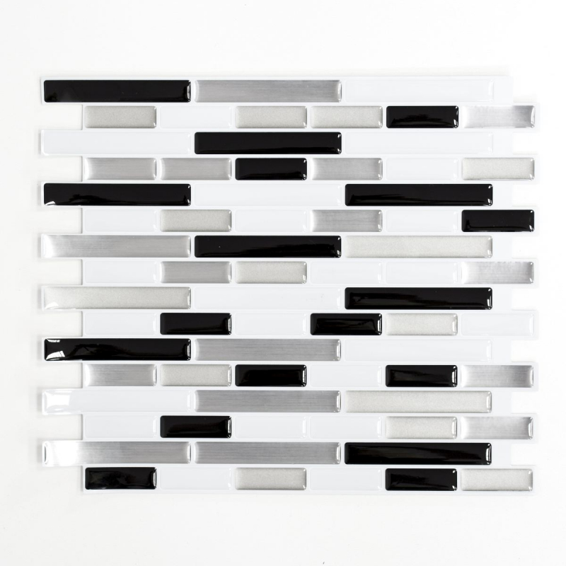 autoadhesivo mosaico stick look vinilo película blanco plata negro azulejo backsplash cocina