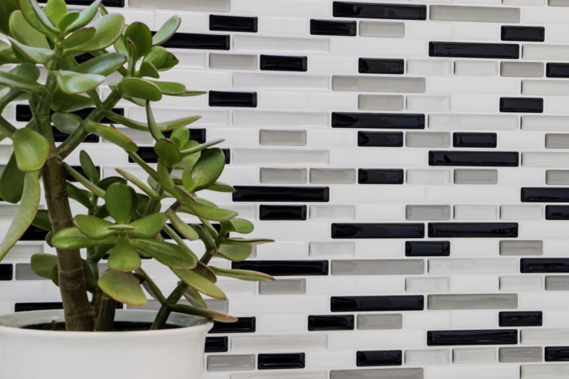 autoadhesivo mosaico stick look vinilo película blanco plata negro azulejo backsplash cocina