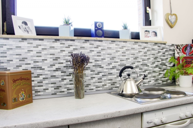 autoadhesivo mosaico stick look vinilo película blanco gris antracita azulejo backsplash cocina