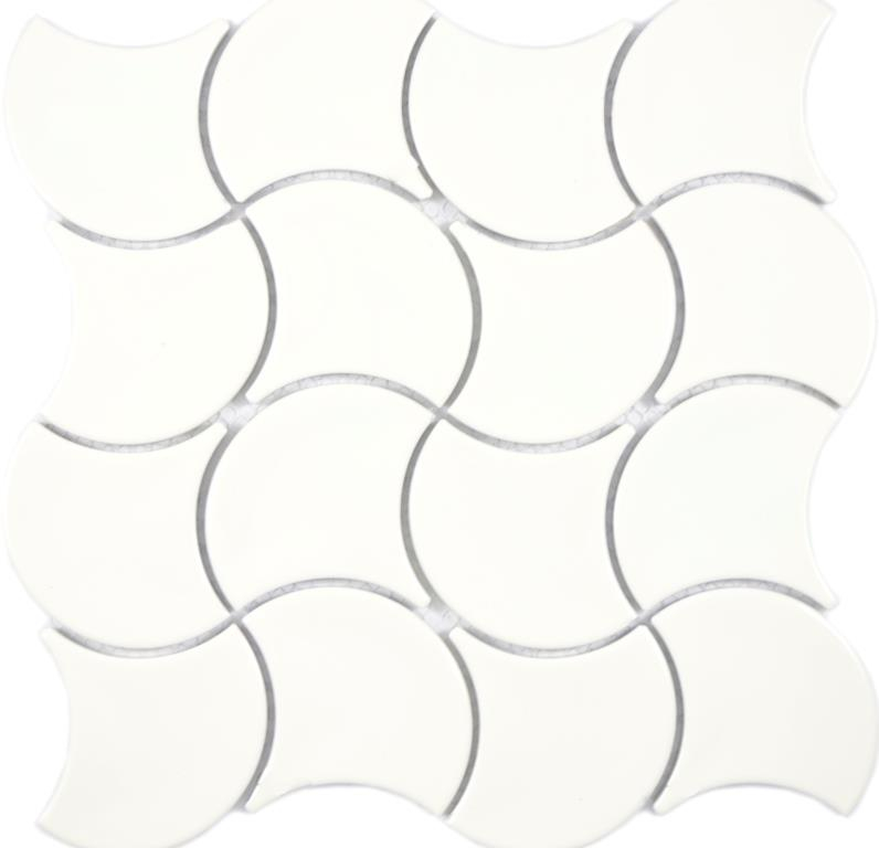 Mosaico de cerámica ventilador marfil brillante ola pared azulejo backsplash cocina ducha baño MOS13-FS19_f
