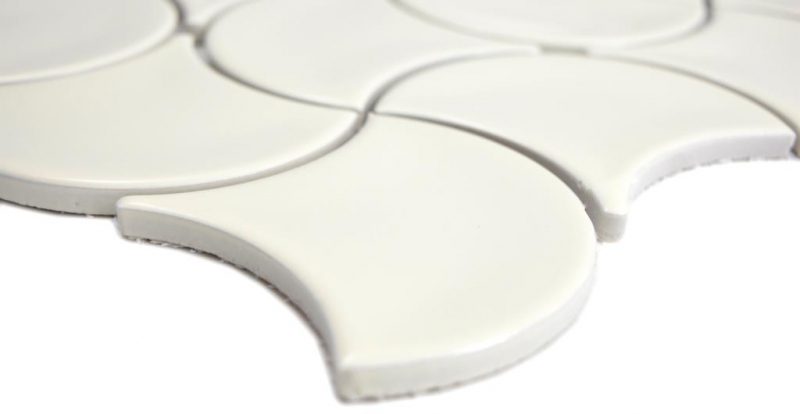 Mosaico de cerámica ventilador marfil brillante ola pared azulejo backsplash cocina ducha baño MOS13-FS19_f