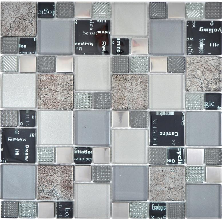 Muestra de mano transparente cristal mosaico vidrio mosaico plata negro pared azulejo backsplash cocina ducha baño MOS88-0317_m