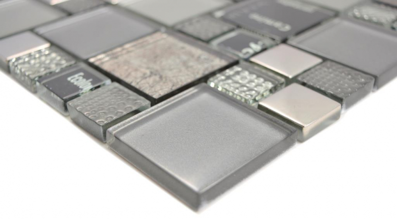 Muestra de mano transparente cristal mosaico vidrio mosaico plata negro pared azulejo backsplash cocina ducha baño MOS88-0317_m