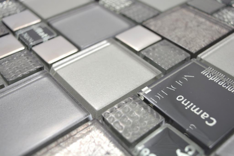 Muestra de mano transparente cristal mosaico vidrio mosaico plata negro pared azulejo backsplash cocina ducha baño MOS88-0317_m