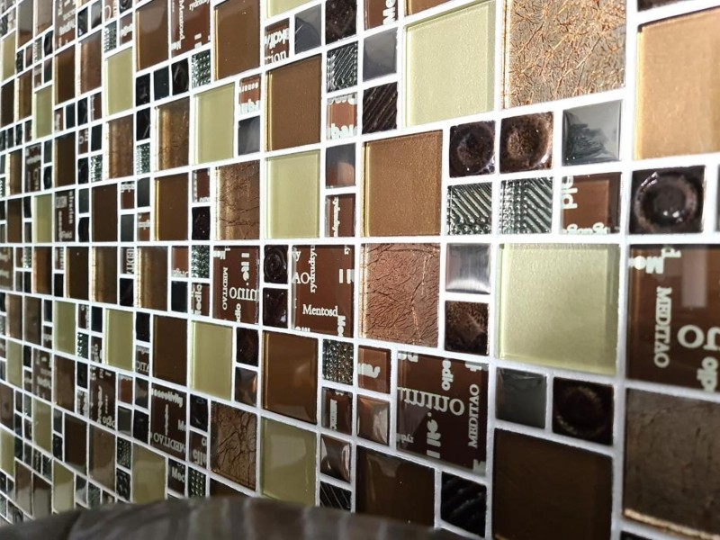 Mosaico de vidrio mosaico azulejos plata crema beige marrón pared azulejo backsplash cocina baño