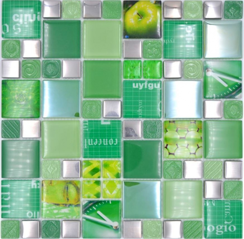 Mosaico de vidrio mosaico azulejos plata verde pared azulejo backsplash cocina baño