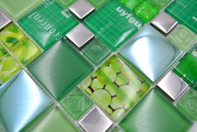 Mosaico de vidrio mosaico azulejos plata verde pared azulejo backsplash cocina baño