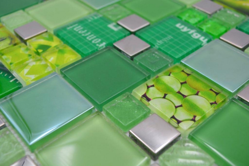 Mosaico de vidrio mosaico azulejos plata verde pared azulejo backsplash cocina baño