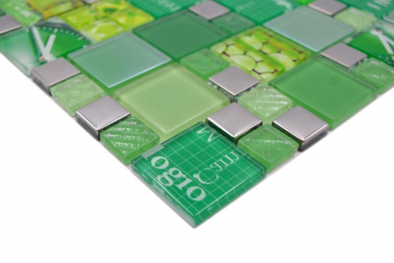 Mosaico de vidrio mosaico azulejos plata verde pared azulejo backsplash cocina baño