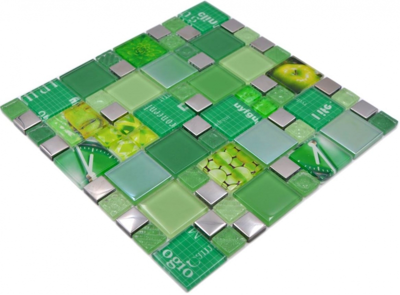 Mosaico de vidrio mosaico azulejos plata verde pared azulejo backsplash cocina baño