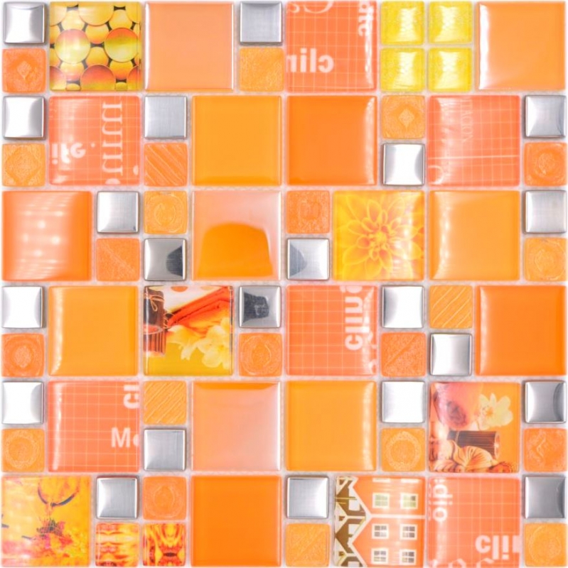 Mosaico de vidrio mosaico azulejos plata naranja pared azulejo backsplash cocina baño