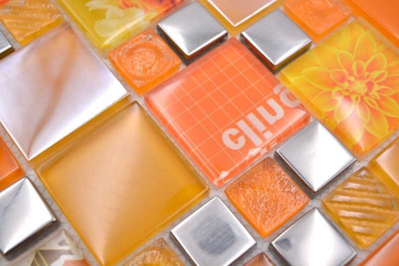 Mosaico de vidrio mosaico azulejos plata naranja pared azulejo backsplash cocina baño