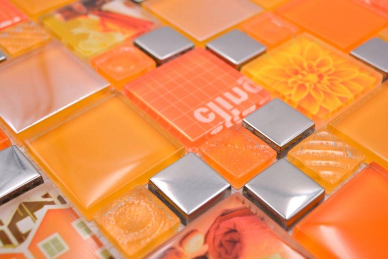 Mosaico de vidrio mosaico azulejos plata naranja pared azulejo backsplash cocina baño