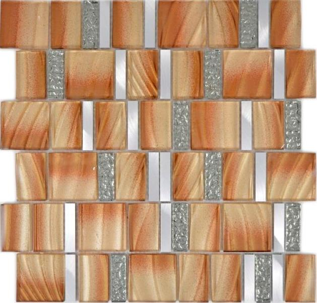 Muestra de mano aluminio mosaico vidrio mosaico ALU marrón pared azulejo espejo cocina ducha baño MOS88-0013_m