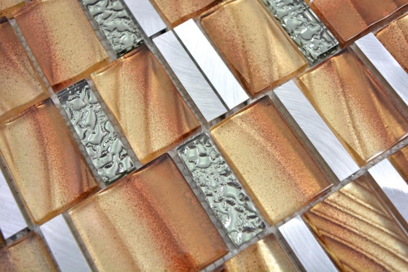 Muestra de mano aluminio mosaico vidrio mosaico ALU marrón pared azulejo espejo cocina ducha baño MOS88-0013_m