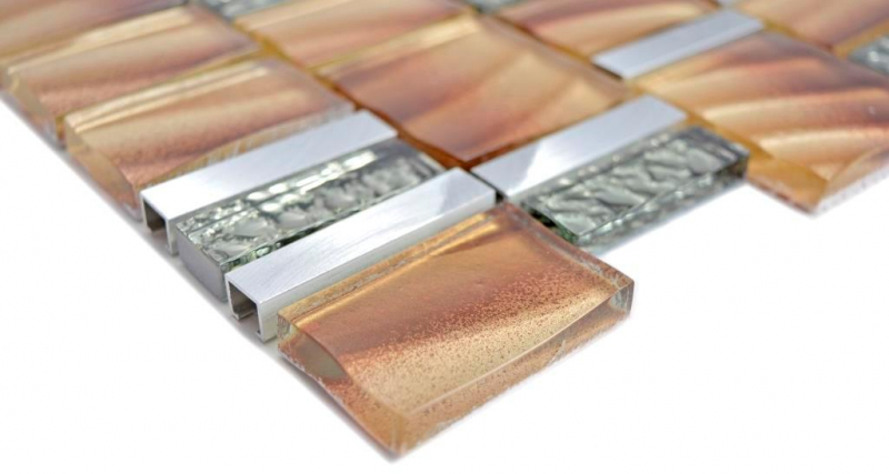 Muestra de mano aluminio mosaico vidrio mosaico ALU marrón pared azulejo espejo cocina ducha baño MOS88-0013_m