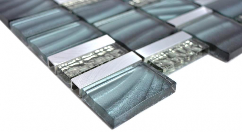 Muestra de mano aluminio mosaico vidrio mosaico ALU gris pared azulejo backsplash cocina ducha baño MOS88-0002_m