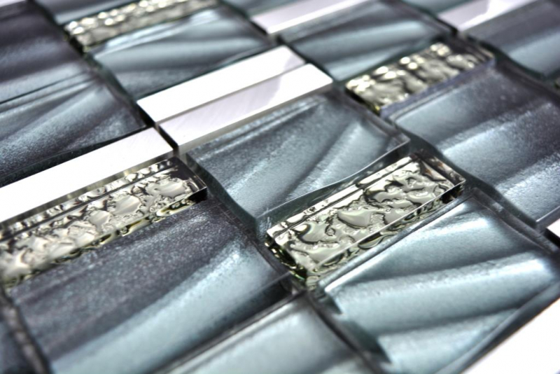 Muestra de mano aluminio mosaico vidrio mosaico ALU gris pared azulejo backsplash cocina ducha baño MOS88-0002_m