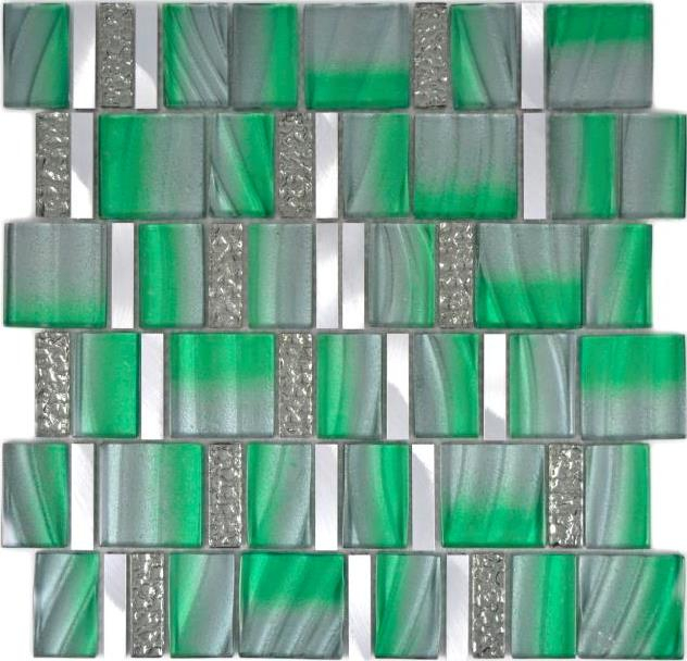 Muestra de mano aluminio mosaico vidrio mosaico ALU verde pared azulejo espejo cocina ducha baño MOS88-0005_m