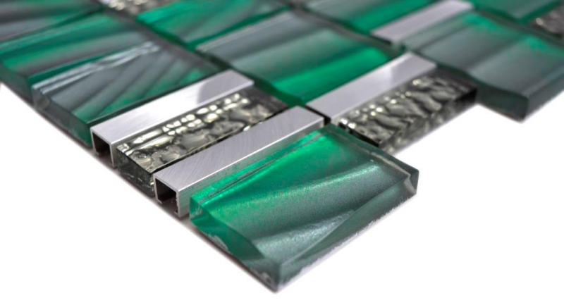 Muestra de mano aluminio mosaico vidrio mosaico ALU verde pared azulejo espejo cocina ducha baño MOS88-0005_m