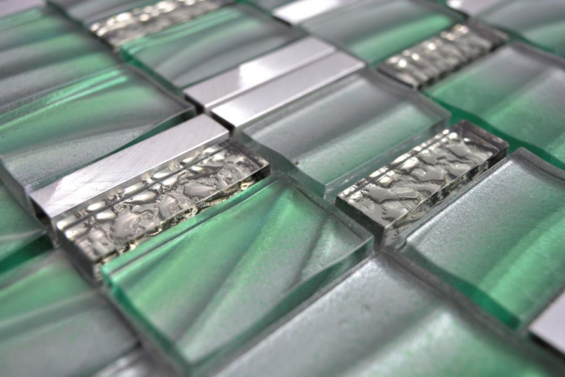 Muestra de mano aluminio mosaico vidrio mosaico ALU verde pared azulejo espejo cocina ducha baño MOS88-0005_m
