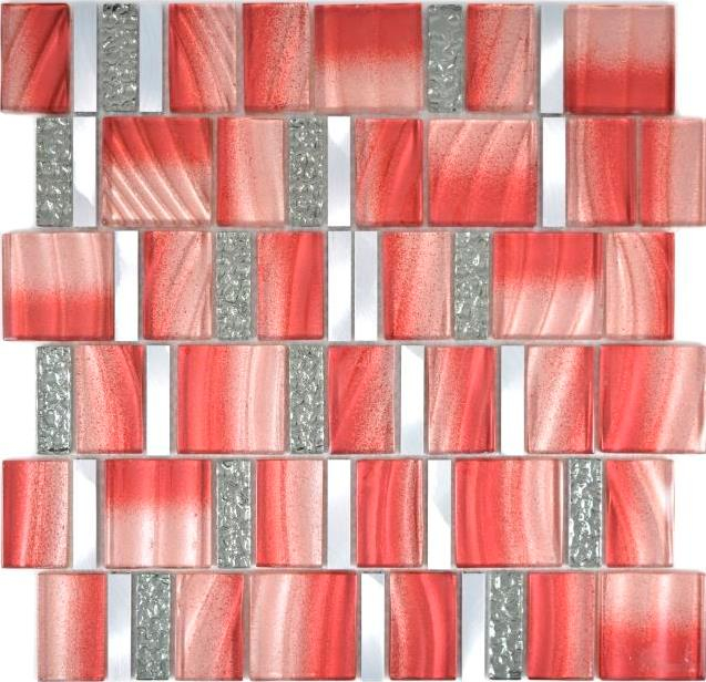 Muestra de mano aluminio mosaico vidrio mosaico ALU rojo pared azulejo espejo cocina ducha baño MOS88-0009_m